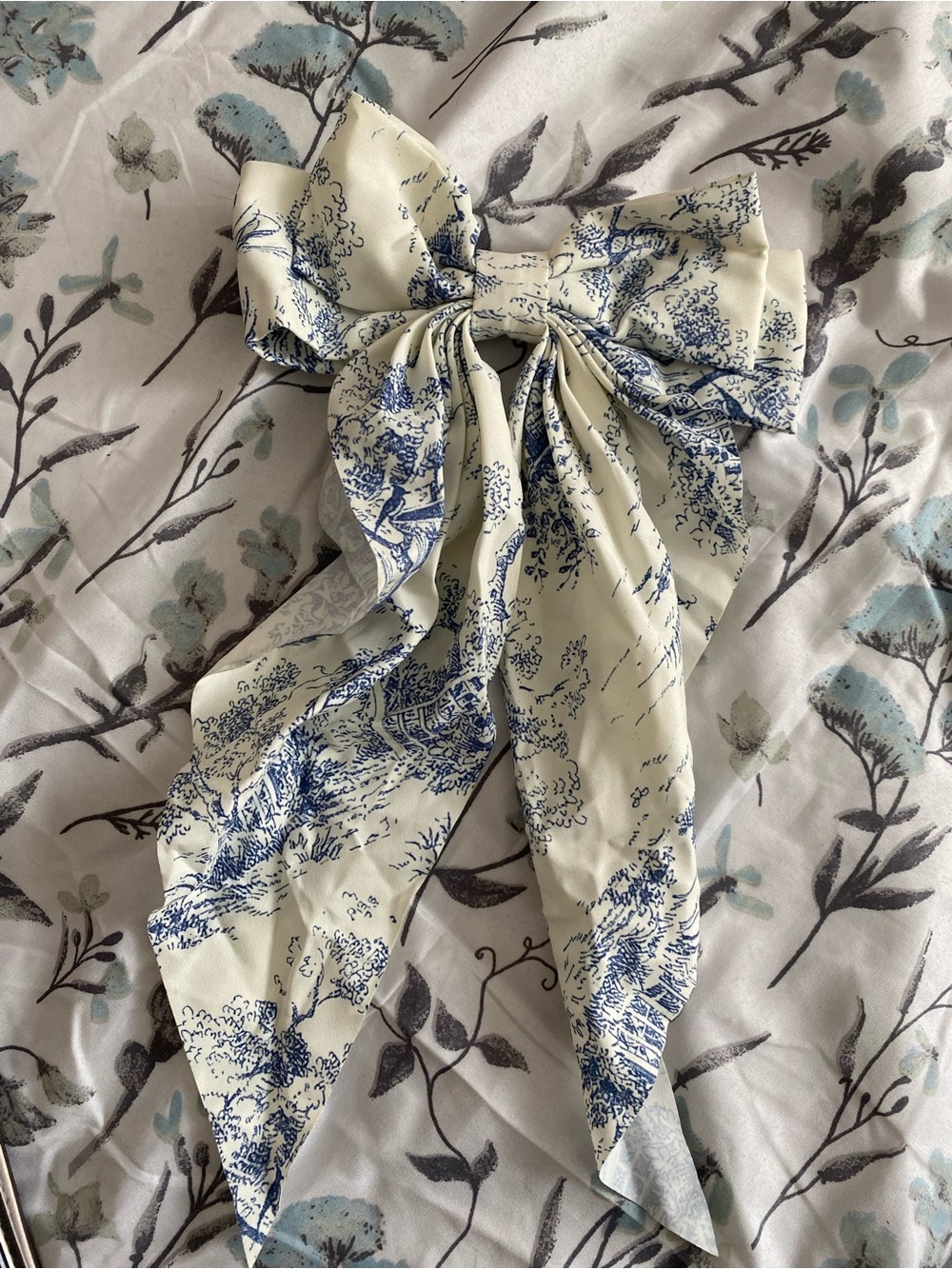 Blue Toile Print Bow Hair Accessory